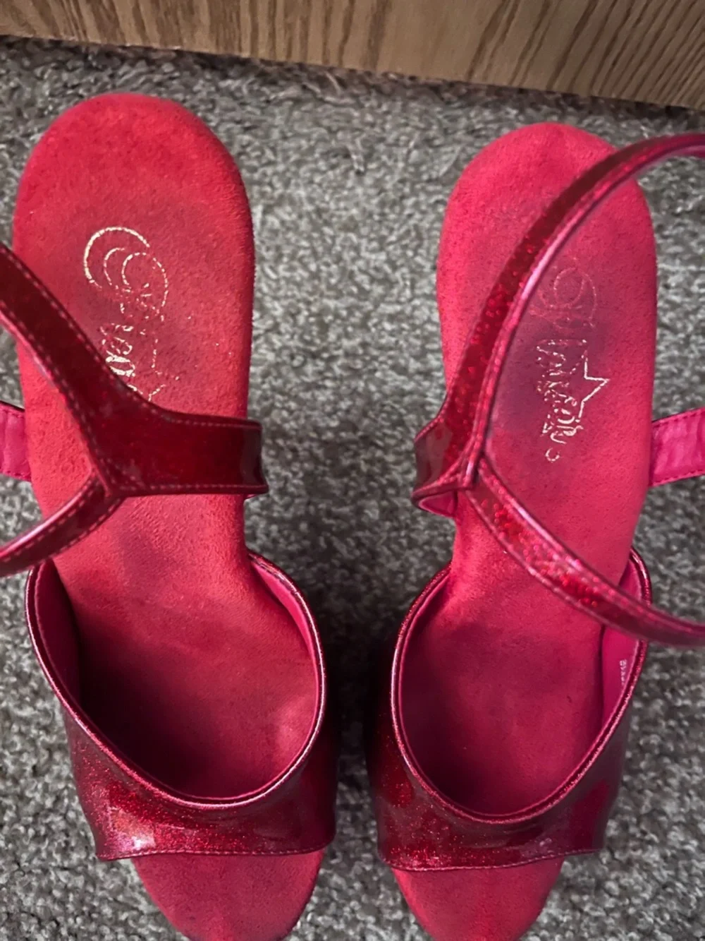 Adore-709GP Red Glitter 7in Sandals Pole Dance Stripper Heels Glitterati Sparkle - Picture 7 of 11